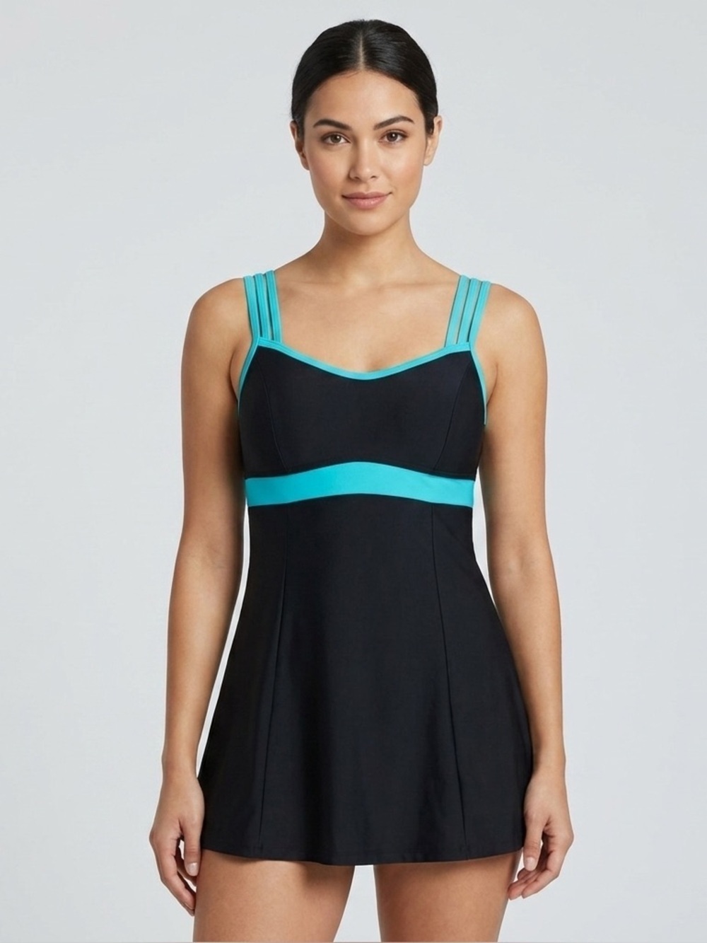 Mainstream Women's Size 10 Swimsuit Dress One-Piece Tank Skort Black & Mint